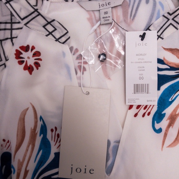 JOIE Asymmetric White Floral Silk Midi Dress - Picture 5 of 7